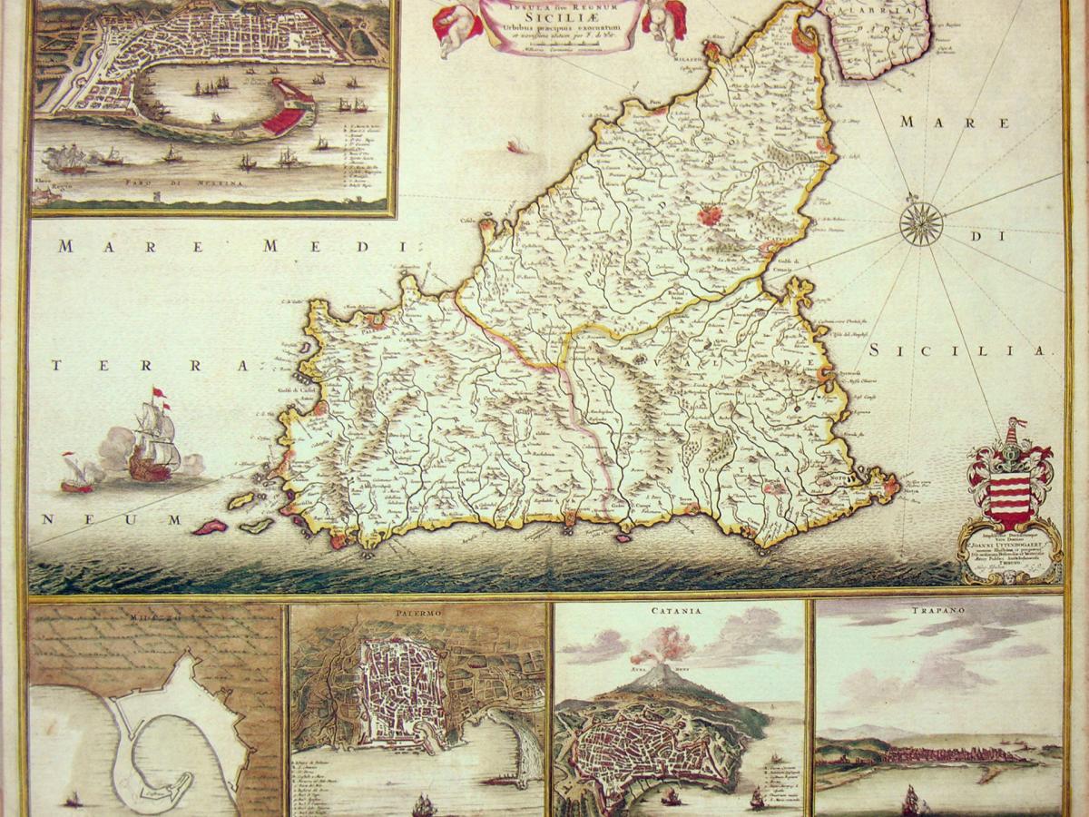 LA CARTOGRAFIA OLANDESE 1680 ca. Insula sive Regnum Siciliae [...] in Atlas sive description terrarum orbis [...] cm 58,5x50